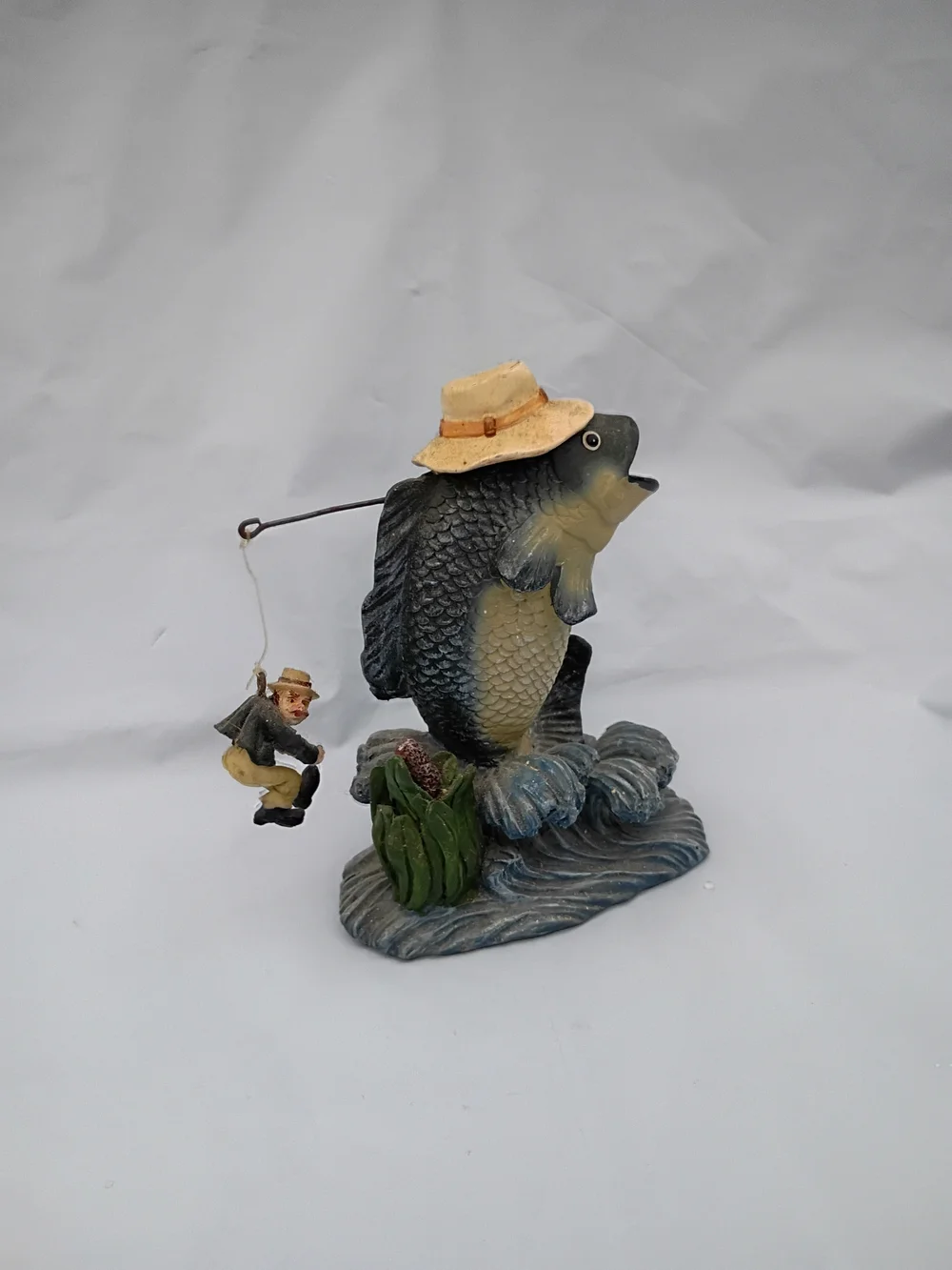 Decorative Fish with Fisherman Decor 5in Fisherman On A Hook Hooked By A Fish